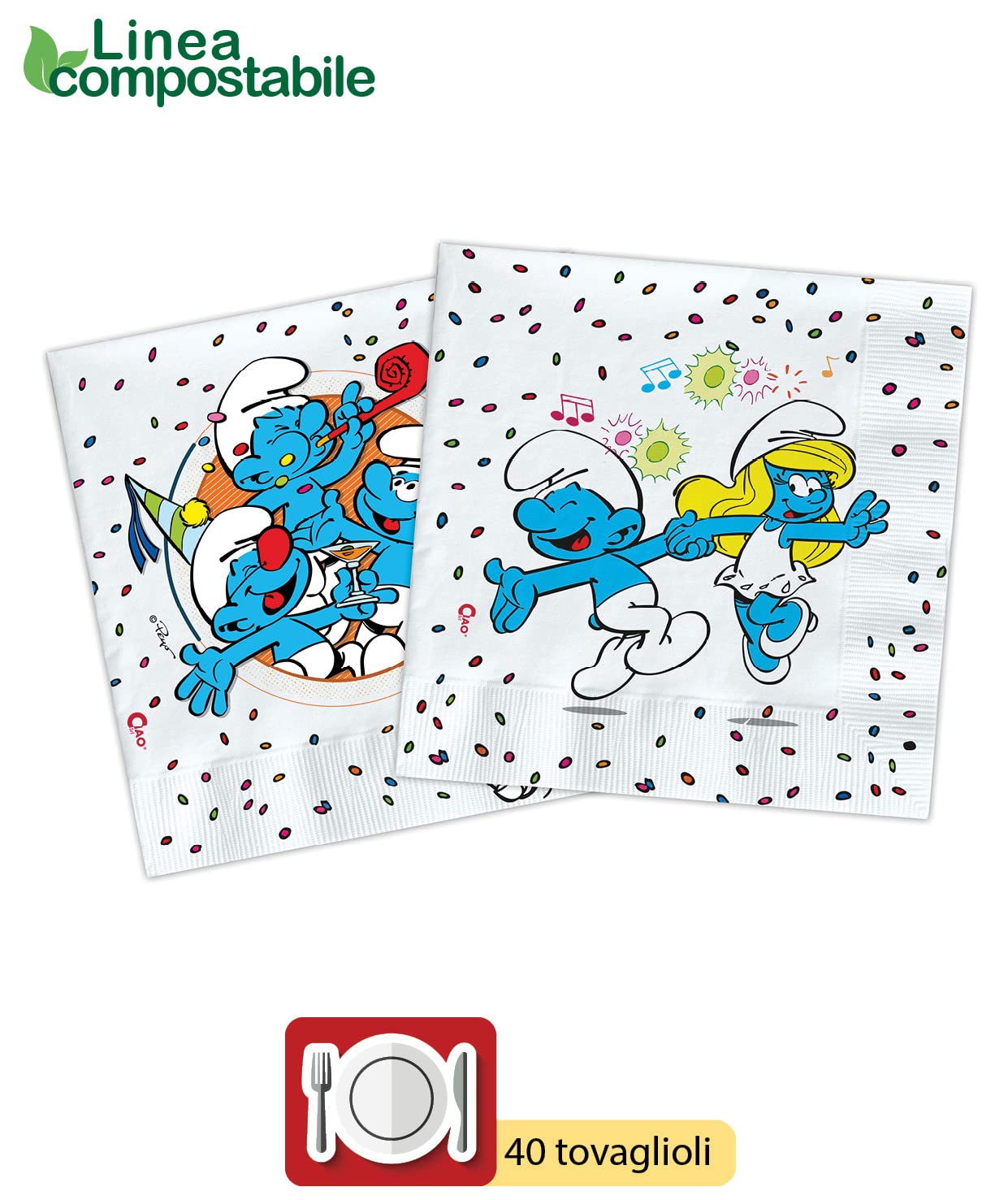 Kit Party Puffi Per 24 Persone | 88 Pezzi Compostabili | Piatti, Bicchieri, Tovaglioli | Eco-Friendly - Foto 3