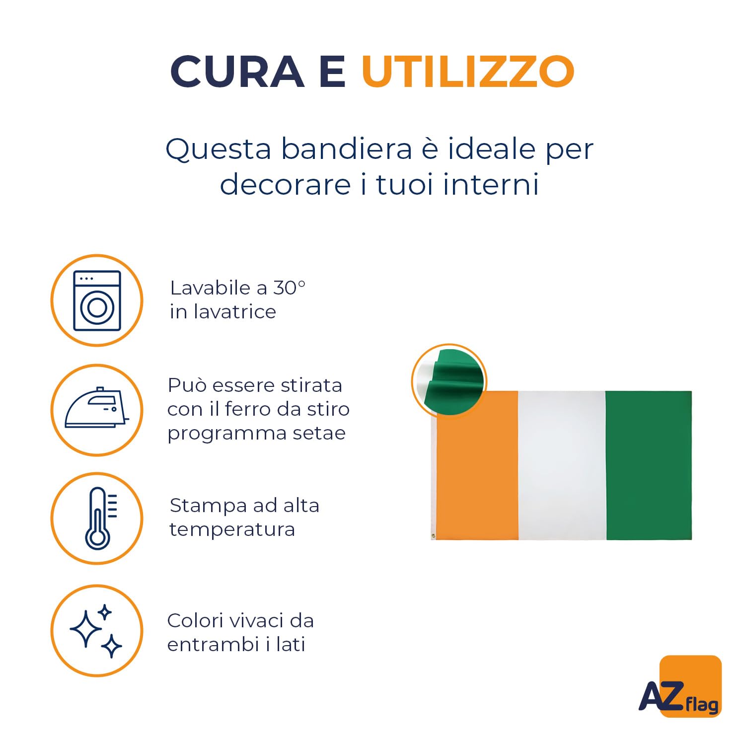 Bandiera Costa D'Avorio 150x90 Cm – In Cotone Antistrappo, Resistente Al Vento, Acqua E Sole - 4